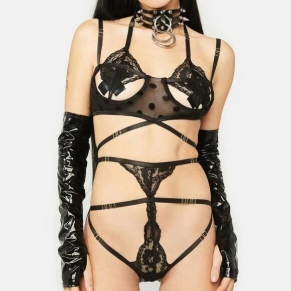 Raveware Dotty Lingerie Set | Retro Lace + Strappy Cutouts | S/M | NWT - Picture 5 of 6